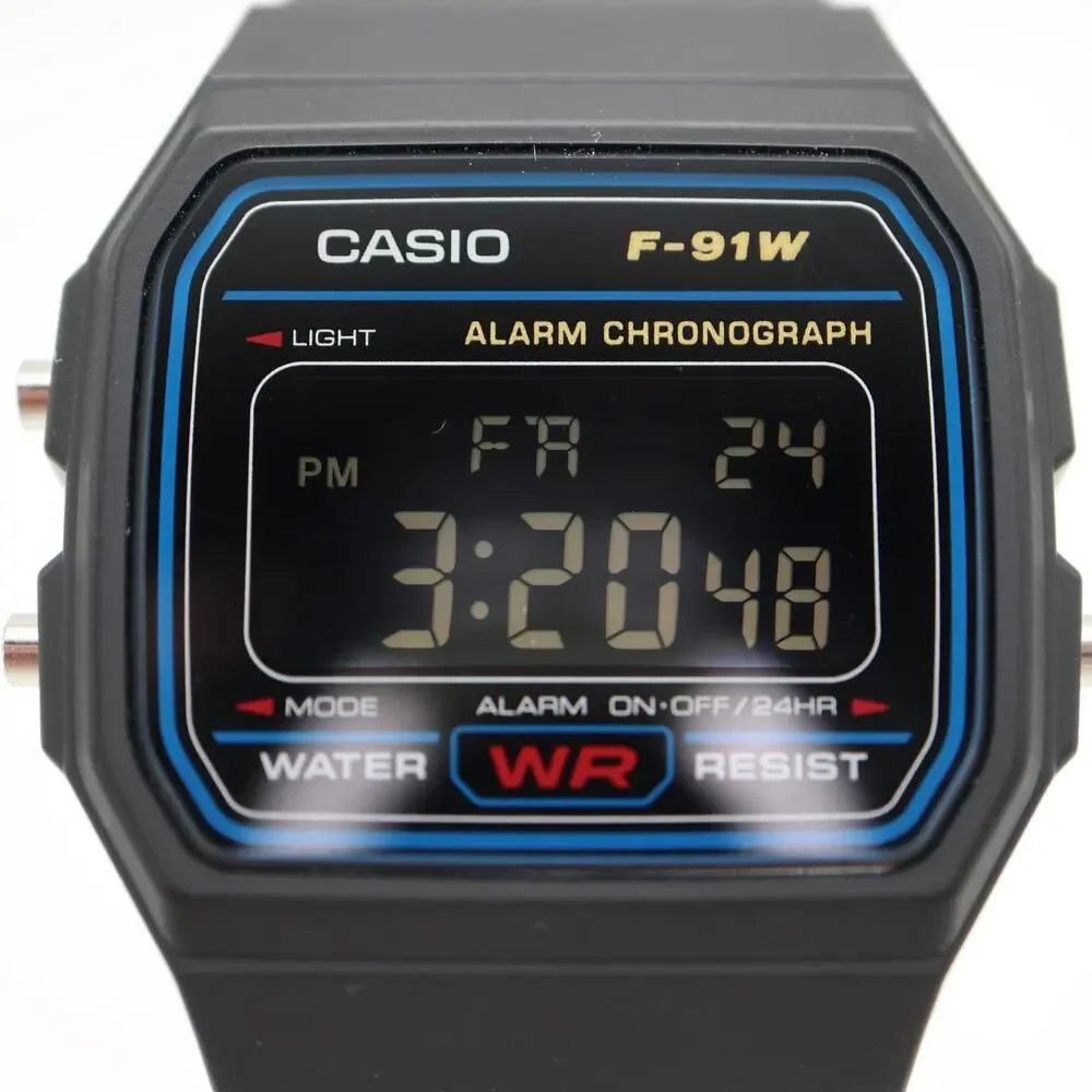 Casio F-91W Black Negative Display Digital 35mm Watch Alarm Chrono w New Battery
